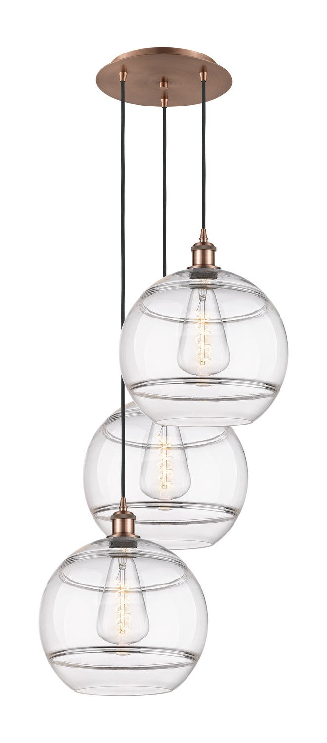Innovations 113B-3P-AC-G556-12CL Three Light Pendant, Antique Copper