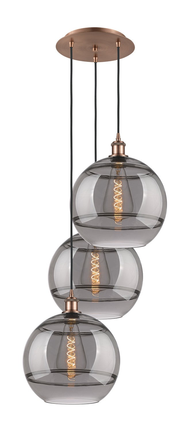 Innovations 113B-3P-AC-G556-12SM Three Light Pendant, Antique Copper