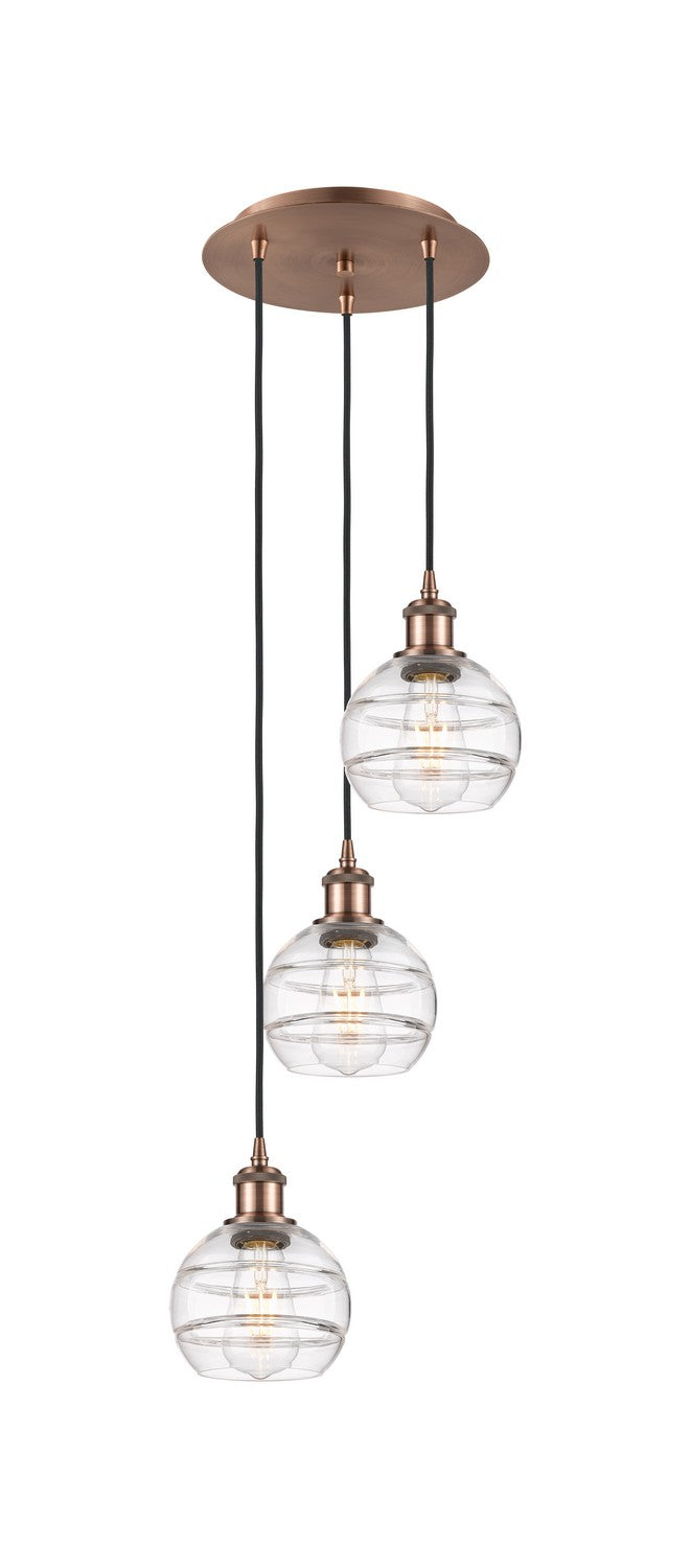 Innovations 113B-3P-AC-G556-6CL Three Light Pendant, Antique Copper