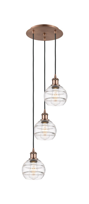 Innovations 113B-3P-AC-G556-6CL Three Light Pendant, Antique Copper