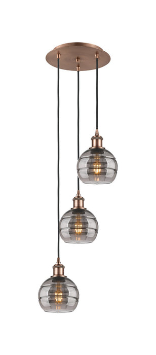 Innovations 113B-3P-AC-G556-6SM Three Light Pendant, Antique Copper