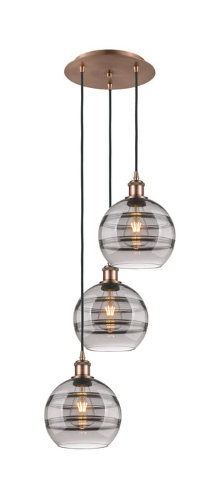 Innovations 113B-3P-AC-G556-8SM Three Light Pendant, Antique Copper