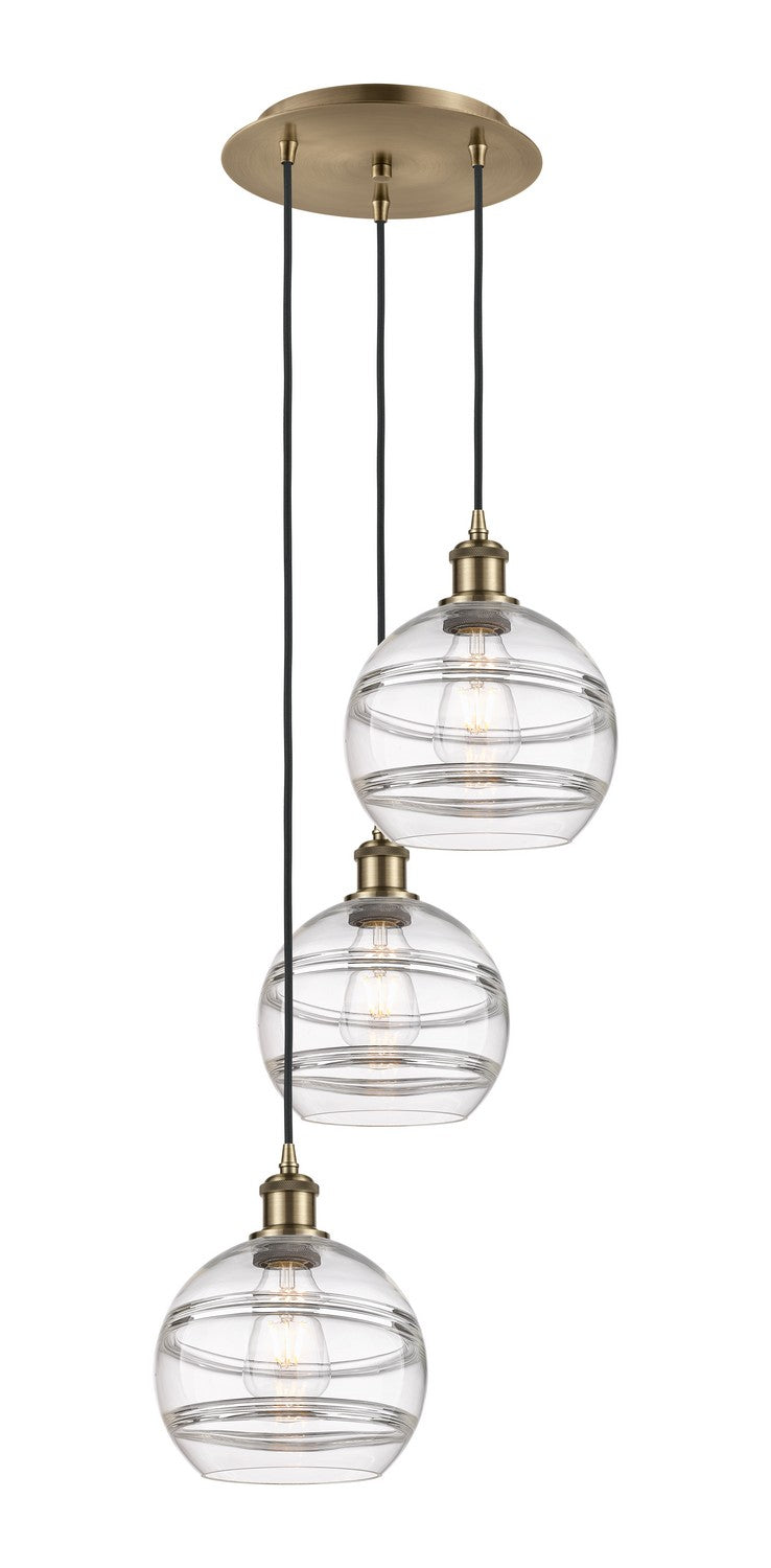 Innovations 113B-3P-AB-G556-8CL Three Light Pendant, Antique Brass