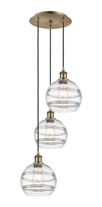 Innovations 113B-3P-AB-G556-8CL Three Light Pendant, Antique Brass