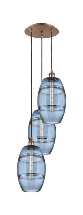 Innovations 113B-3P-AC-G557-8BL Three Light Pendant, Antique Copper