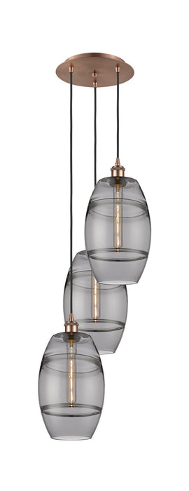 Innovations 113B-3P-AC-G557-8SM Three Light Pendant, Antique Copper