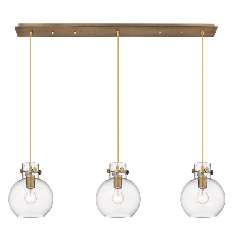 Innovations 123-410-1PS-BB-G410-8CL Three Light Linear Pendant, Brushed Brass