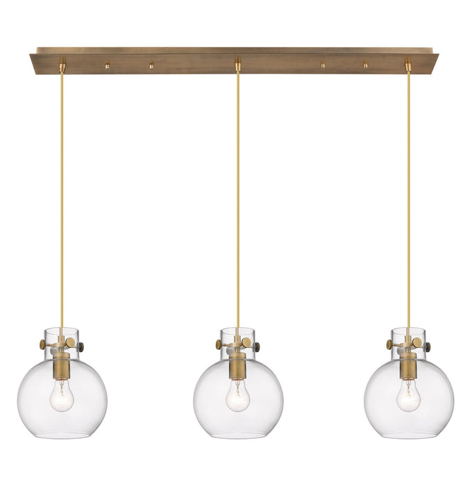 Innovations 123-410-1PS-BB-G410-8CL Three Light Linear Pendant, Brushed Brass