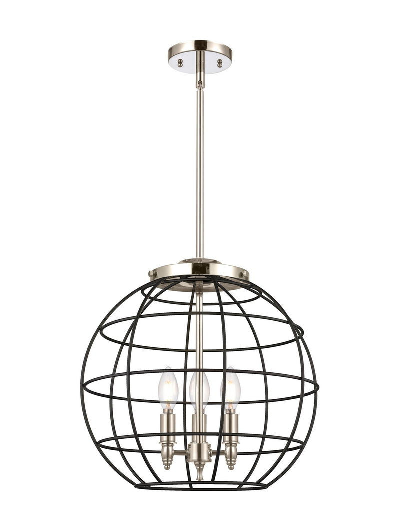 Innovations 221-3S-PN-CE-16-BK Three Light Pendant, Polished Nickel