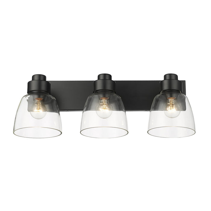 Golden 0314-BA3 BLK-CLR Three Light Bath Vanity, Matte Black