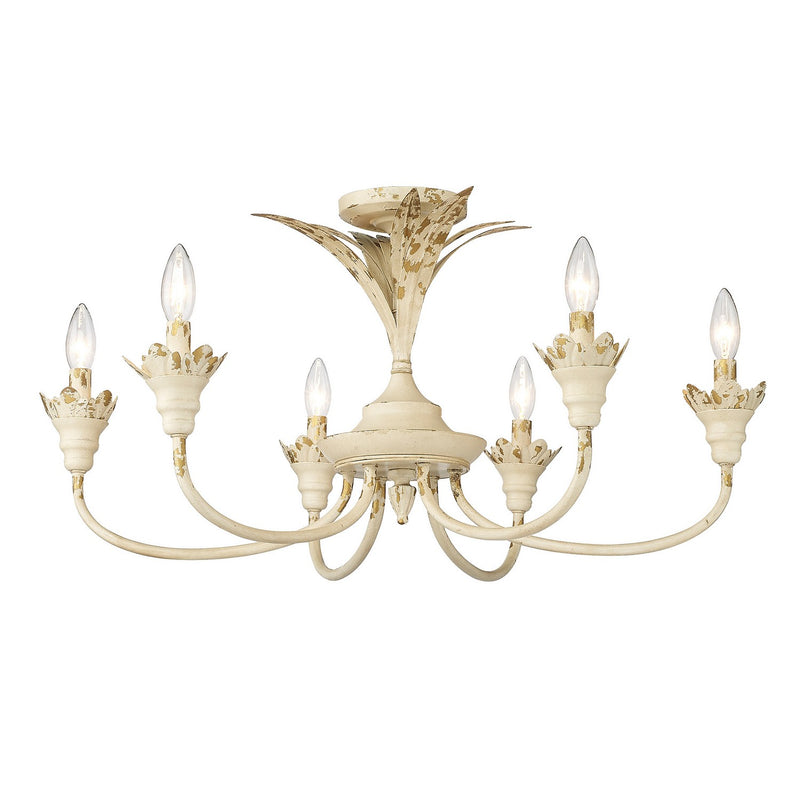 Golden 0846-6SF AI Six Light Semi-Flush Mount, Antique Ivory