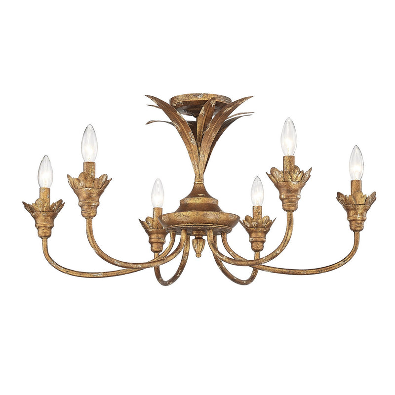 Golden 0846-6SF HG Six Light Semi-Flush Mount, Heirloom Gold