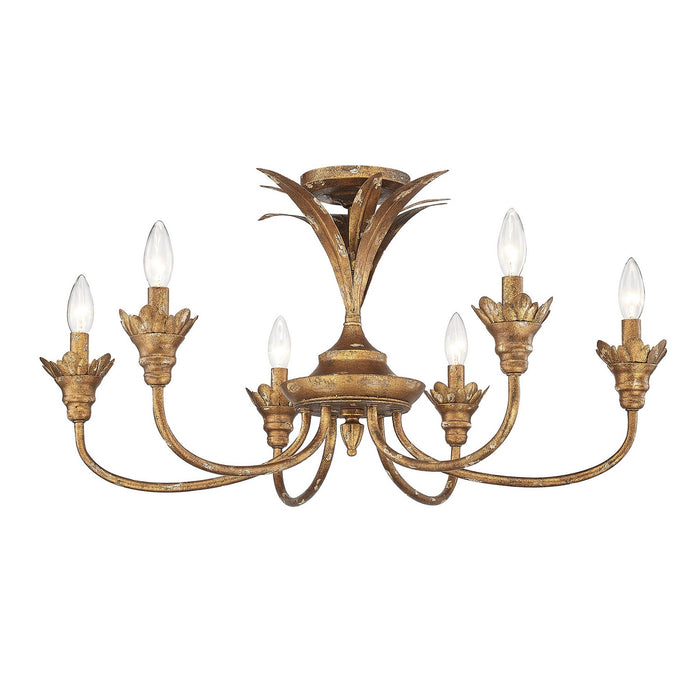 Golden 0846-6SF HG Six Light Semi-Flush Mount, Heirloom Gold