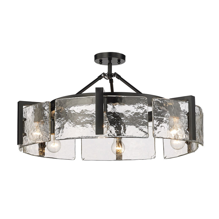 Golden 3164-6SF BLK-HWG Six Light Semi-Flush Mount, Matte Black