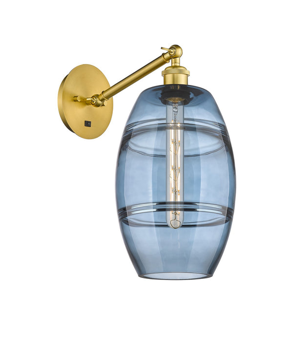 Innovations 317-1W-SG-G557-8BL One Light Wall Sconce, Satin Gold