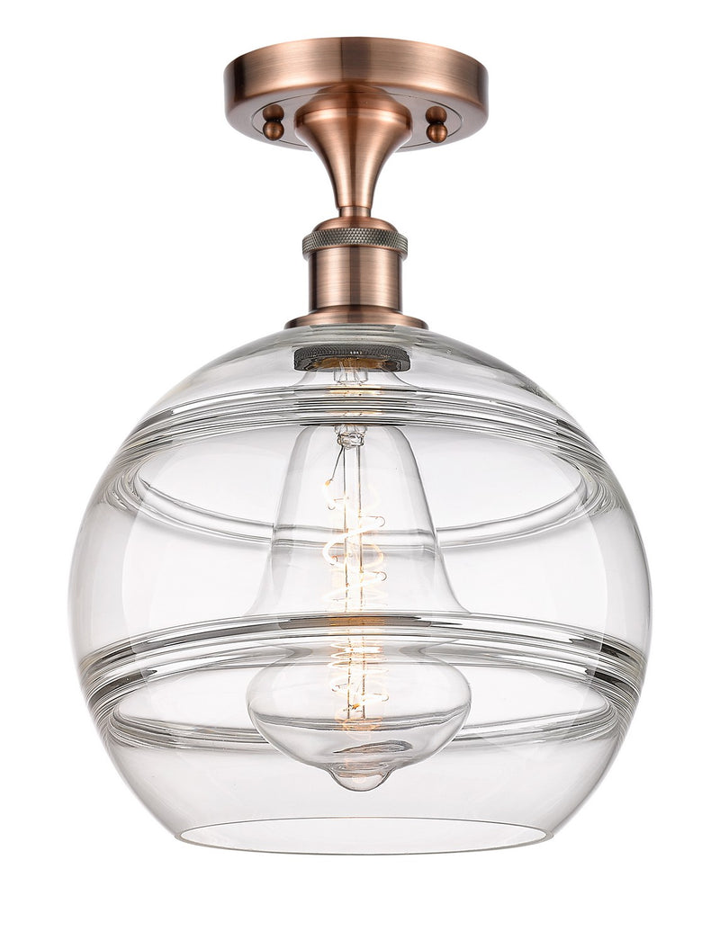 Innovations 516-1C-AC-G556-10CL One Light Semi-Flush Mount, Antique Copper
