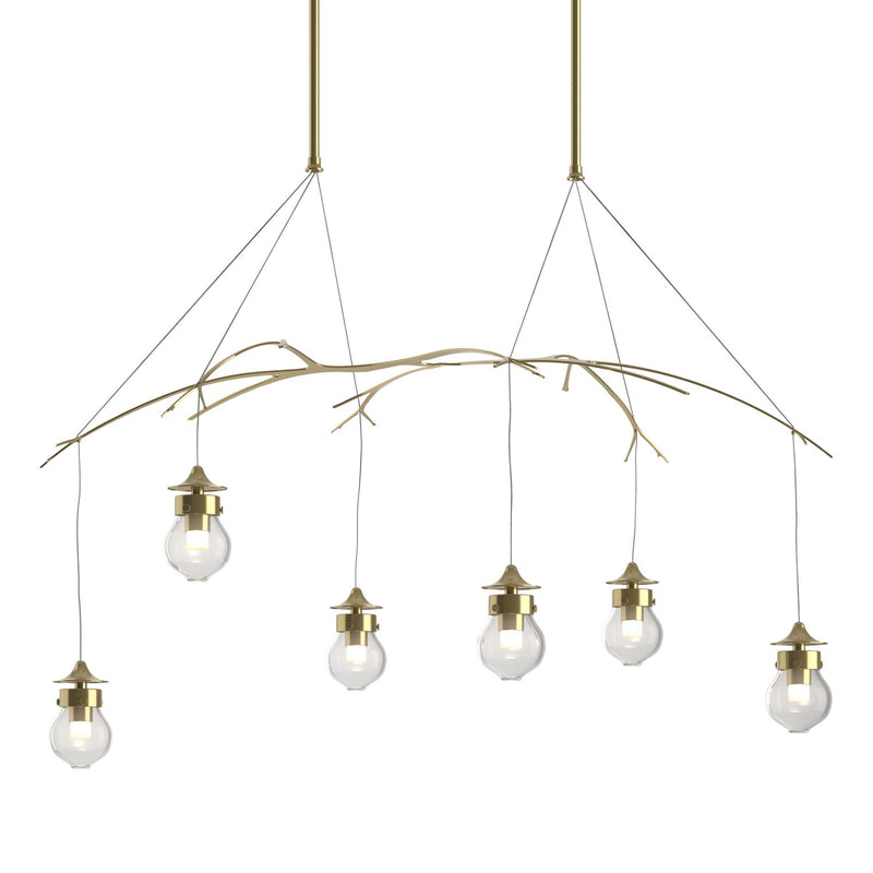Hubbardton Forge 136560-SKT-LONG-86-ZM0565 Six Light Pendant, Modern Brass