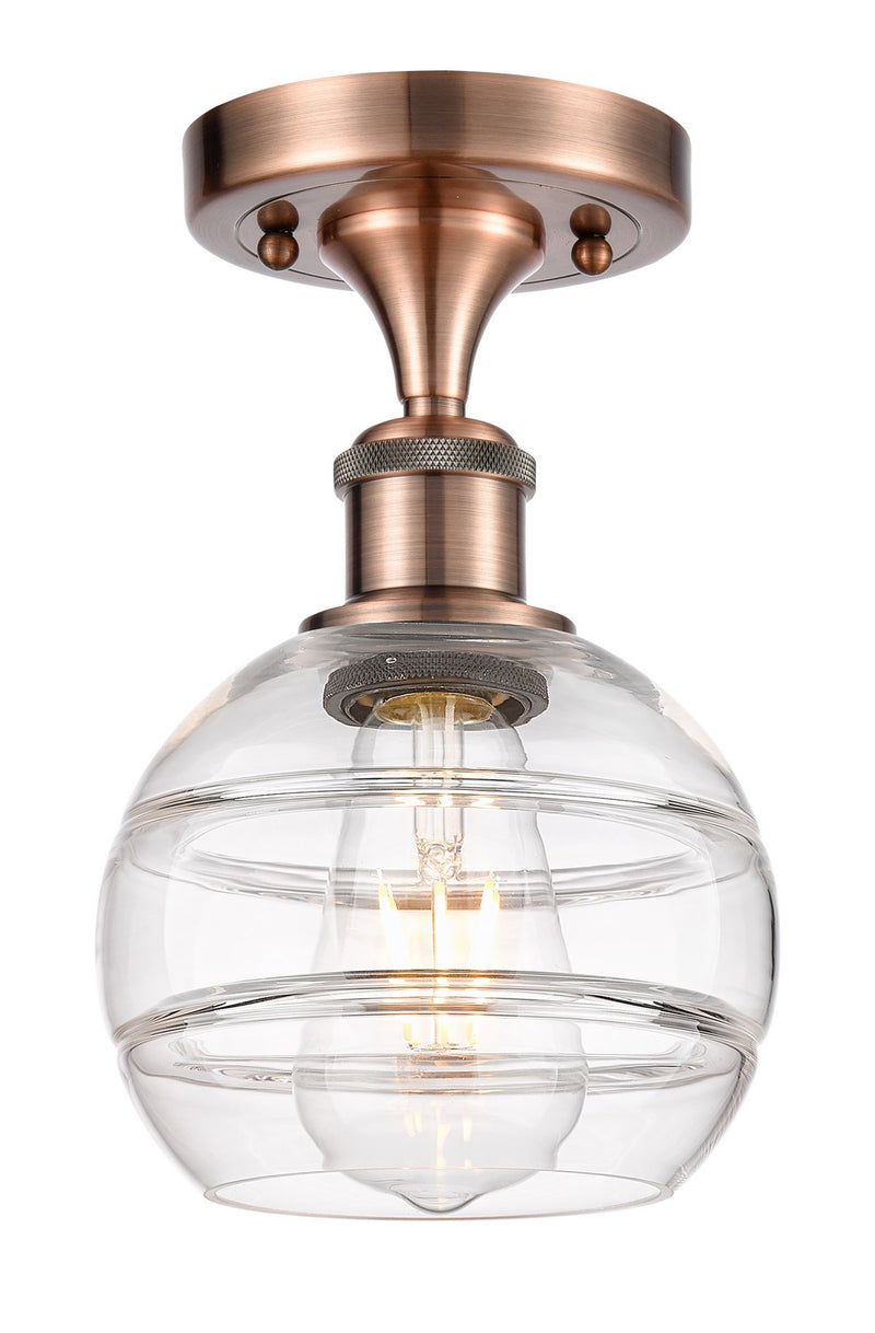 Innovations 516-1C-AC-G556-6CL One Light Semi-Flush Mount, Antique Copper