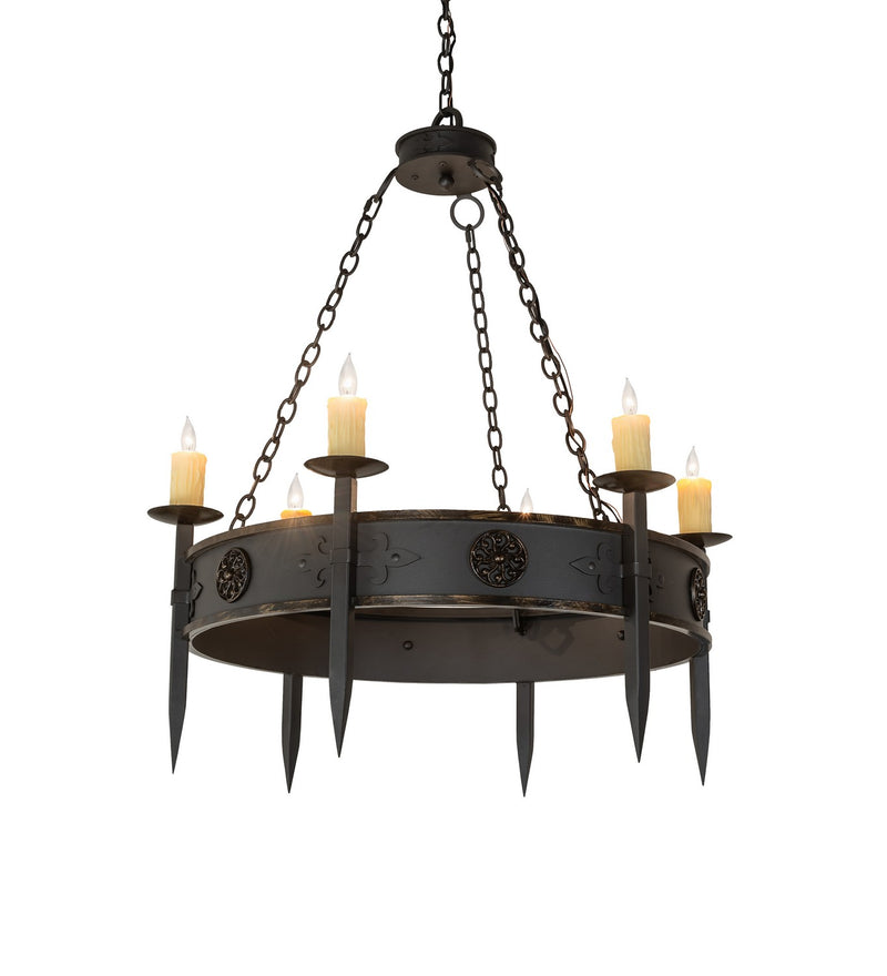 Meyda Tiffany 256961 Six Light Chandelier, Wrought Irontique Brass Gloss