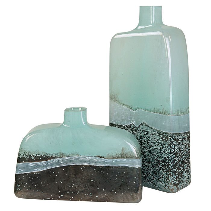 Uttermost 18096 Vases, Set Of 2, Aqua And Bronze