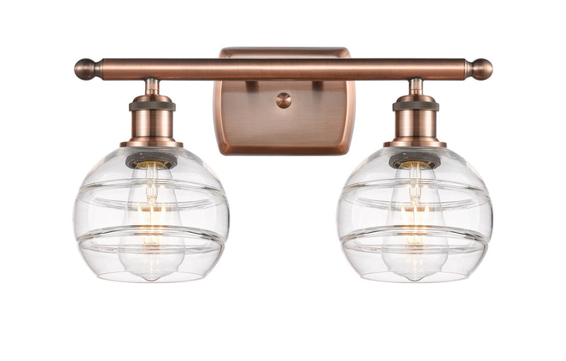 Innovations 516-2W-AC-G556-6CL Two Light Bath Vanity, Antique Copper
