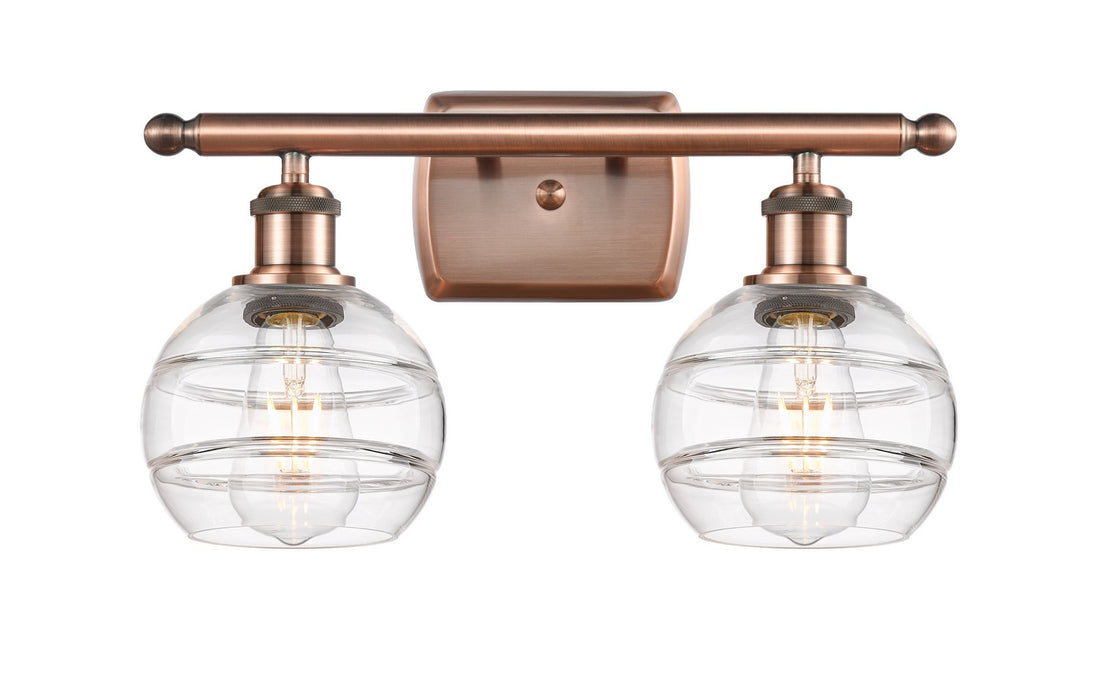 Innovations 516-2W-AC-G556-6CL Two Light Bath Vanity, Antique Copper