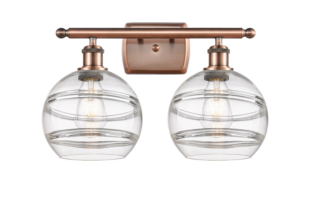 Innovations 516-2W-AC-G556-8CL Two Light Bath Vanity, Antique Copper