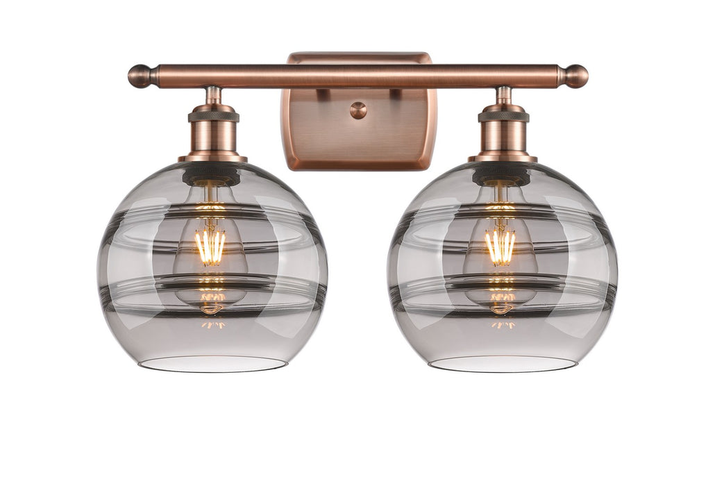 Innovations 516-2W-AC-G556-8SM Two Light Bath Vanity, Antique Copper