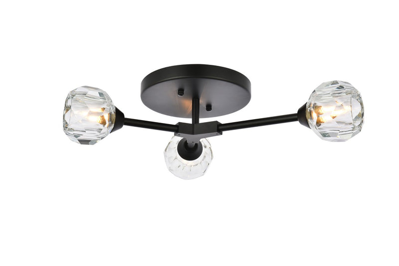 Elegant Lighting 3508F18BK Three Light Flush Mount, Black