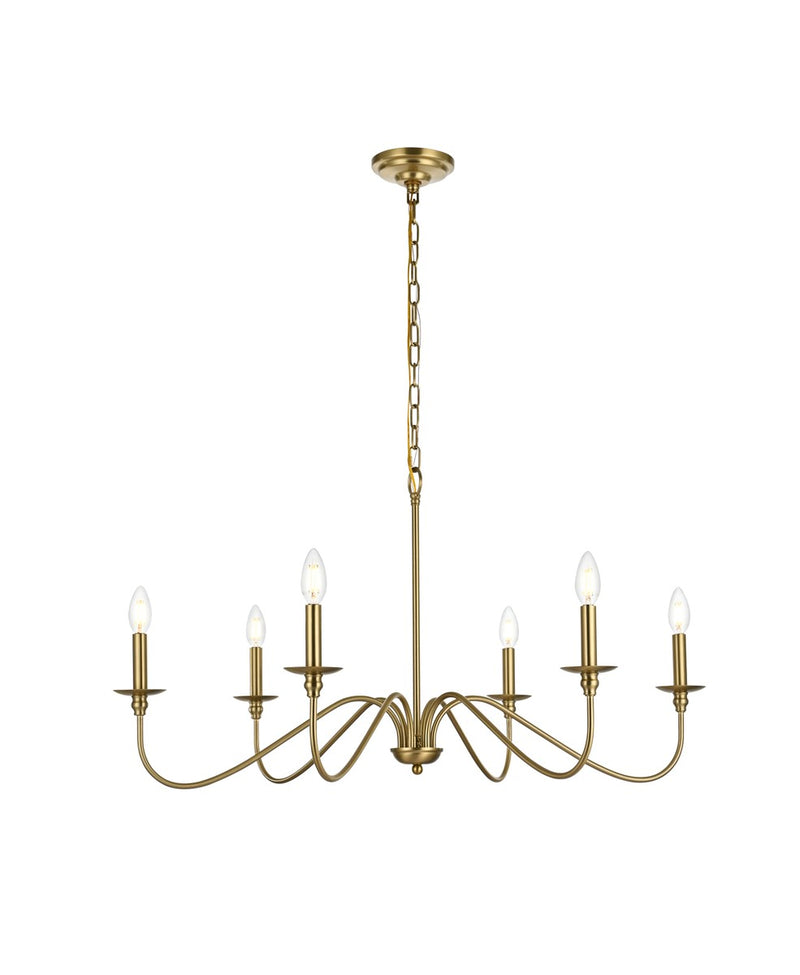 Elegant Lighting LD5006D36SG Six Light Chandelier, Satin Gold