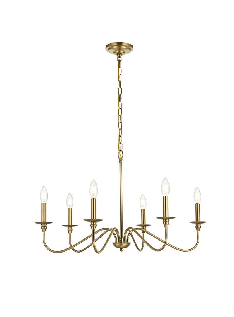 Elegant Lighting LD5056D30SG Six Light Chandelier, Satin Gold
