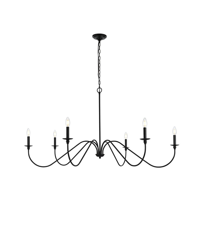 Elegant Lighting LD5056D54MB Six Light Chandelier, Matte Black