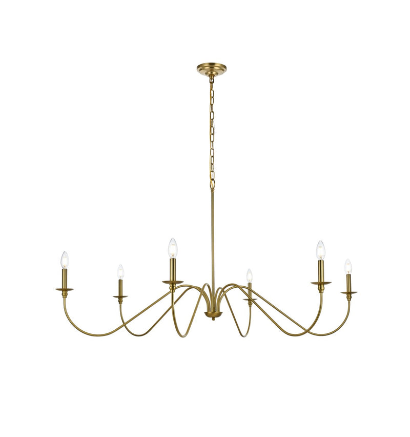 Elegant Lighting LD5056D54SG Six Light Chandelier, Satin Gold