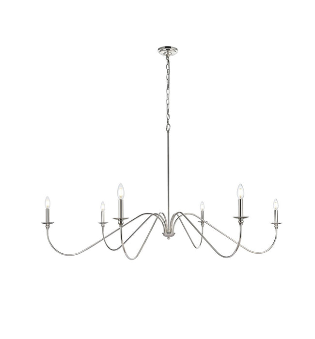 Elegant Lighting LD5056D60PN Six Light Chandelier, Polished Nickel