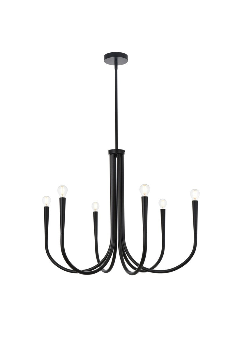 Elegant Lighting LD722D30BK Six Light Chandelier, Black