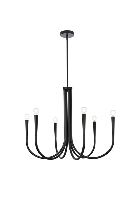 Elegant Lighting LD722D30BK Six Light Chandelier, Black