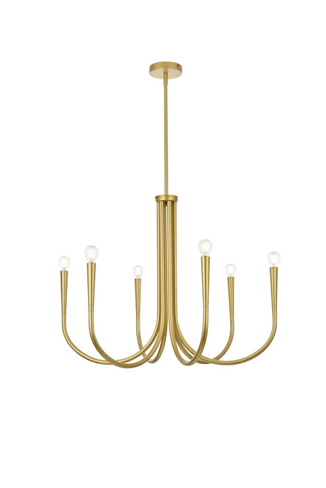 Elegant Lighting LD722D30BR Six Light Chandelier, Brass