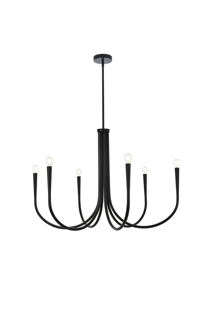 Elegant Lighting LD722D36BK Six Light Chandelier, Black