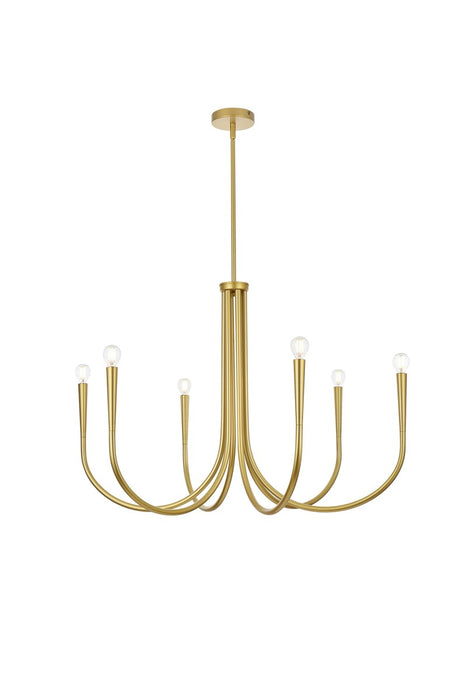 Elegant Lighting LD722D36BR Six Light Chandelier, Brass