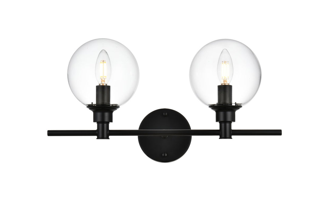 Elegant Lighting LD7318W19BLK Two Light Bath Sconce, Black