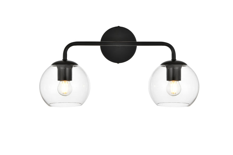 Elegant Lighting LD7321W19BLK Two Light Bath Sconce, Black