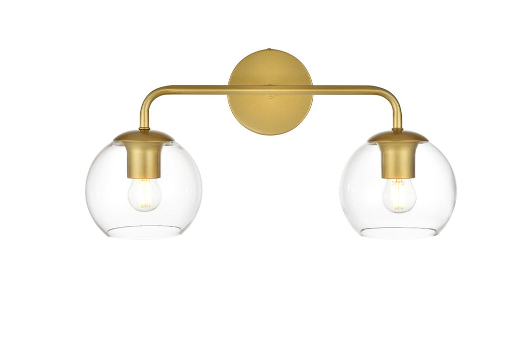 Elegant Lighting LD7321W19BRA Two Light Bath Sconce, Brass