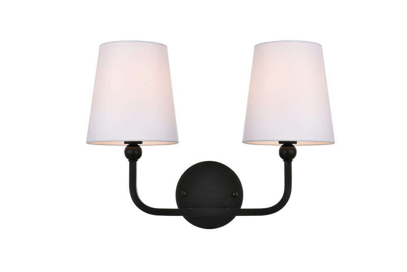 Elegant Lighting LD7322W16BLK Two Light Bath Sconce, Black