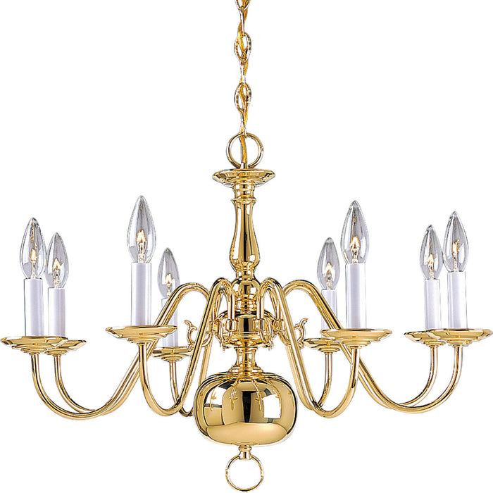 Progress Lighting P4357-10 Eight Light Chandelier, Polished Brass