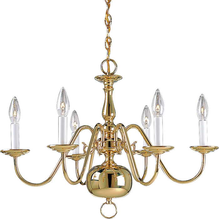 Progress Lighting P4356-10 Six Light Chandelier, Polished Brass