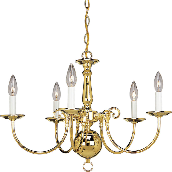 Progress Lighting P4346-10 Five Light Chandelier, Polished Brass