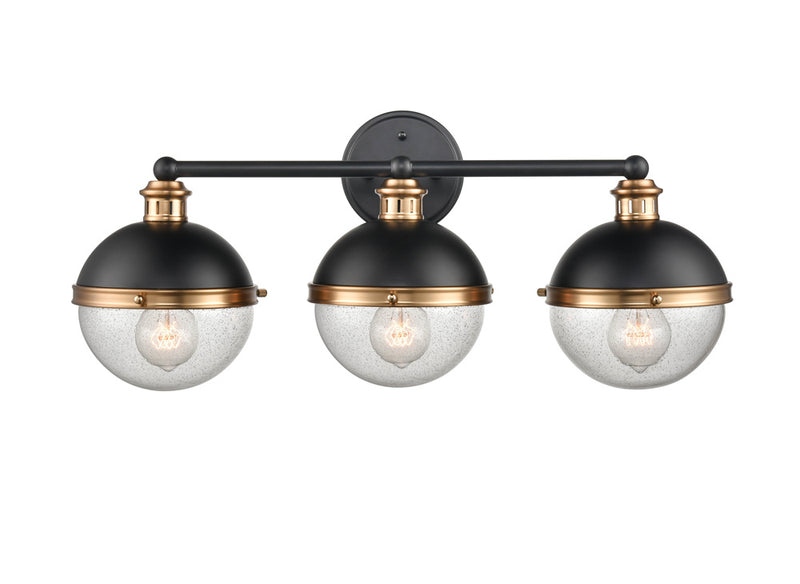 Millennium 4253-MB/AB Three Light Vanity, Matte Black/ Aged Brass