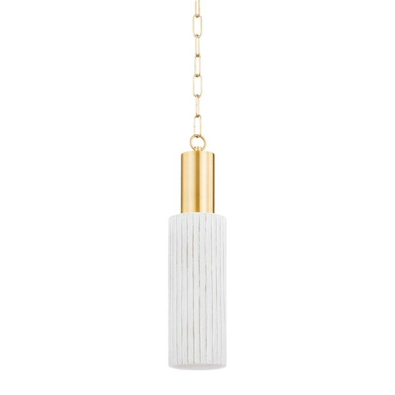 Mitzi H830701-AGB/CWB One Light Pendant, Aged Brass/ Ceramic Whitewash Bisque