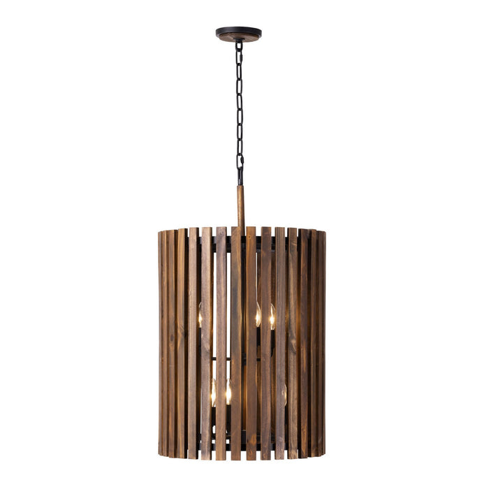 Varaluz 387F06MBW Six Light Foyer Pendant, Matte Black/Medium Walnut