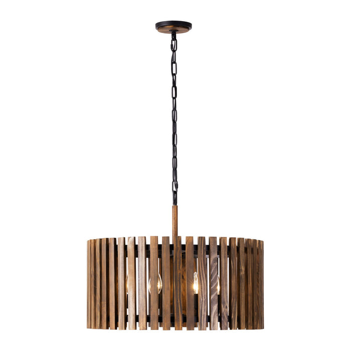 Varaluz 387P06MBW Six Light Pendant, Matte Black/Medium Walnut